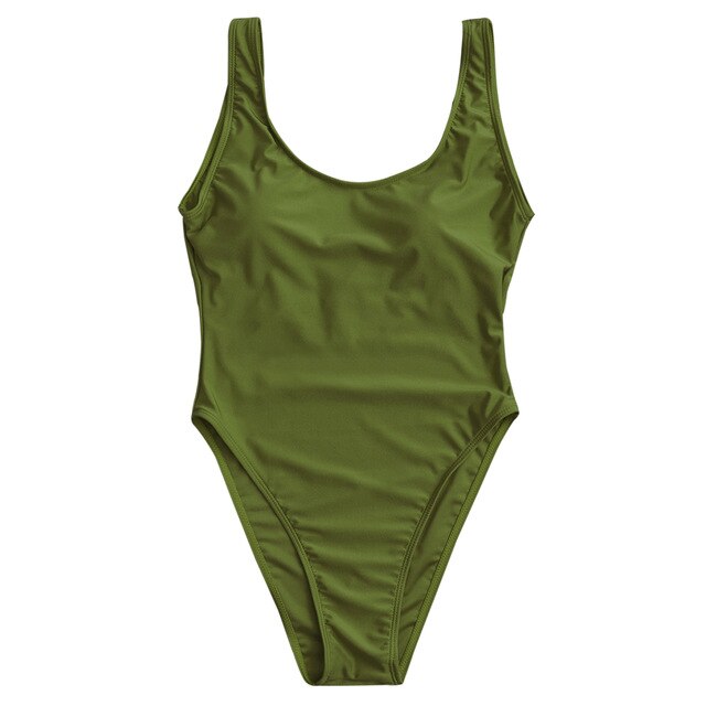ZAFUL High Cut Backless Swimsuit One-Piece Suits Wire Free U Neck Women Summer Bathing Suit Classic Casual Swimwear Underwear