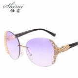 Fashion unique Rimless Crystal decoration sunglasses for women vacation beach sun glasses brand designer oculos de sol Shades