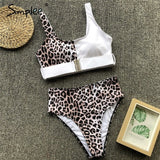 Simplee Sexy leopard print women swimwear bathing suit Push up two-pieces bikini set Summer beach casual high waist swimsuit