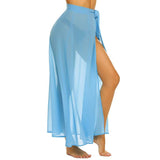 Women Chiffon See-Through Beach Bikini Cover Up Wrap Scarf Swimwear Pareo Sarong Dress Solid Ruffle Casual Beach Dress