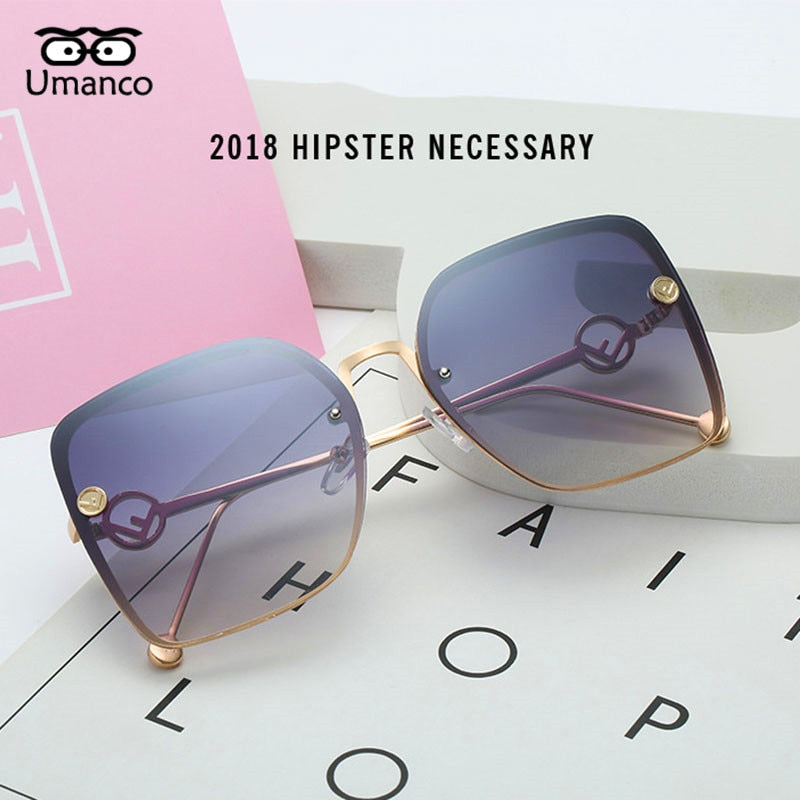 Umanco 2019 New Luxury Oversized Square Sunglasses For Women Men Metal Frame Resin Lens Fashion Designer Brand Beach Travel Gift