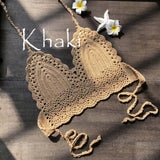 Tank Top Women Summer White Gothic Cropped Tops Sexy Cami  Backless Festival Crochet Knitting Halter Beach Bikini Bra Crop Top