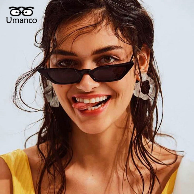 Umanco 2019 New Small Cat Eye Sunglasses For Women Men Plastic Frame PC Lens Retro Fashion Designer Brand Trendy Beach Gifts