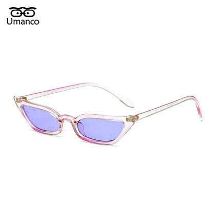 Umanco 2019 New Small Cat Eye Sunglasses For Women Men Plastic Frame PC Lens Retro Fashion Designer Brand Trendy Beach Gifts