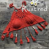 2019 Tassel Crochet Knitted Halter Slim Bikini Tops Swimsuit Tops Bohemia Swimwear Sexy Handmade Crochet Bikini Cotton Cover Top