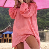 Sexy Summer Casual Solid Beach Dress Women Bikini Cover Up Swimwear Kaftan Beach Wear Off Shoulder Blouse Pareo Saida De Praia