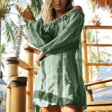 Sexy Summer Casual Solid Beach Dress Women Bikini Cover Up Swimwear Kaftan Beach Wear Off Shoulder Blouse Pareo Saida De Praia