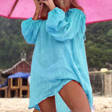 Sexy Summer Casual Solid Beach Dress Women Bikini Cover Up Swimwear Kaftan Beach Wear Off Shoulder Blouse Pareo Saida De Praia