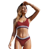 CUPSHE Red and Stripe Textured Sporty Bikini Sets Sexy Tank Top Swimsuit Two Pieces Swimwear Women 2020 Beach Bathing Suits