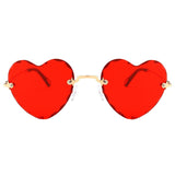 Women Stylish Heart Shaped Rimless Sunglasses Thin Metal Frame UV Protection Sun Glasses for for Beach Vacation Festival Fishing
