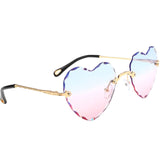 Women Stylish Heart Shaped Rimless Sunglasses Thin Metal Frame UV Protection Sun Glasses for for Beach Vacation Festival Fishing