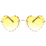 Women Stylish Heart Shaped Rimless Sunglasses Thin Metal Frame UV Protection Sun Glasses for for Beach Vacation Festival Fishing