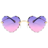 Women Stylish Heart Shaped Rimless Sunglasses Thin Metal Frame UV Protection Sun Glasses for for Beach Vacation Festival Fishing