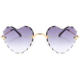 Women Stylish Heart Shaped Rimless Sunglasses Thin Metal Frame UV Protection Sun Glasses for for Beach Vacation Festival Fishing