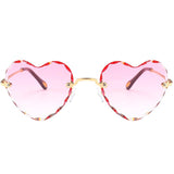 Women Stylish Heart Shaped Rimless Sunglasses Thin Metal Frame UV Protection Sun Glasses for for Beach Vacation Festival Fishing