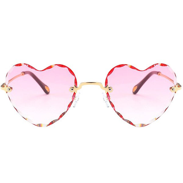 Women Stylish Heart Shaped Rimless Sunglasses Thin Metal Frame UV Protection Sun Glasses for for Beach Vacation Festival Fishing