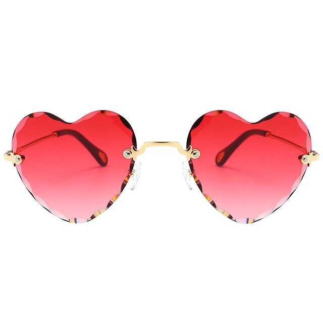 Women Stylish Heart Shaped Rimless Sunglasses Thin Metal Frame UV Protection Sun Glasses for for Beach Vacation Festival Fishing