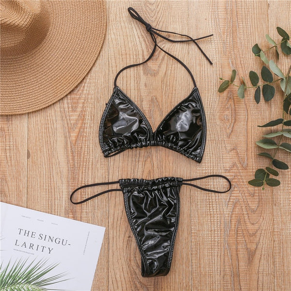 2020 Sexy Halter Top Micro Bikini Summer Swimsuit Women Swimwear Black White Bathing Suit Mini Thong Bikinis Set Maillot De Bain