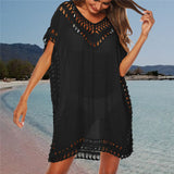 SFIT Summer Bikini Cover Up Casual Kimono Sleeve Beach Top V-neck Floral Lace Hollow Beachwear Beach tunic