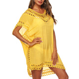 SFIT Summer Bikini Cover Up Casual Kimono Sleeve Beach Top V-neck Floral Lace Hollow Beachwear Beach tunic
