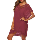 SFIT Summer Bikini Cover Up Casual Kimono Sleeve Beach Top V-neck Floral Lace Hollow Beachwear Beach tunic