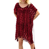SFIT Summer Bikini Cover Up Casual Kimono Sleeve Beach Top V-neck Floral Lace Hollow Beachwear Beach tunic