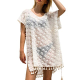 SFIT Summer Bikini Cover Up Casual Kimono Sleeve Beach Top V-neck Floral Lace Hollow Beachwear Beach tunic