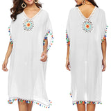 SFIT Summer Bikini Cover Up Casual Kimono Sleeve Beach Top V-neck Floral Lace Hollow Beachwear Beach tunic