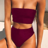 Sexy Solid Bikini Set High Waist Swimwear Women Tube Top Bikinis Bathing Suit Female New Swimsuit Beachwear Biquini Mujer
