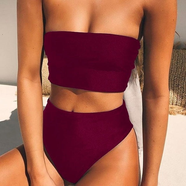 Sexy Solid Bikini Set High Waist Swimwear Women Tube Top Bikinis Bathing Suit Female New Swimsuit Beachwear Biquini Mujer