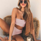 Sexy Solid Bikini Set High Waist Swimwear Women Tube Top Bikinis Bathing Suit Female New Swimsuit Beachwear Biquini Mujer