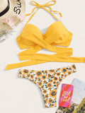 Melphieer High Neck Tank Crop Top Bikini Crochet Bikinis Set Swimwear Women Swimsuit Female Beachwear 2019 Monokini Bathing Suit