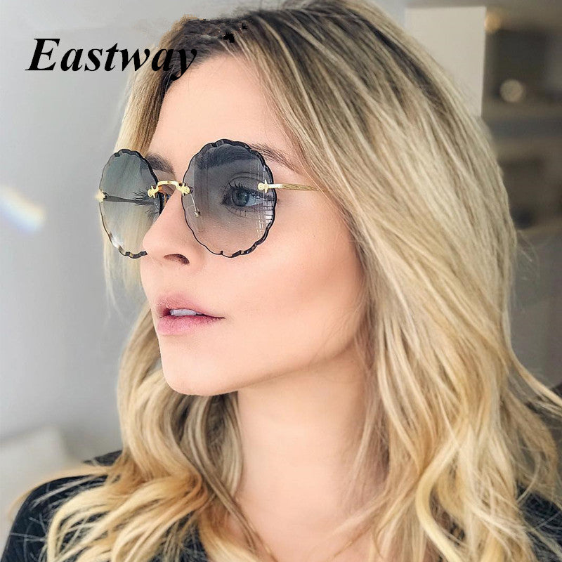 Retro Metal Round Frameless Floral Sunglasses Female Frame Sun glasses Beach Sunshade Travel Sunglasses uv400