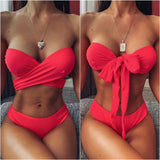 Solid Bandeau Bikini Set 2019 Sexy Swimsuit Women Bikini Brazilian Thong Swimwear Female Halter top Bathing Suit Swimming Wear
