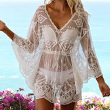 Bikini Women Sexy Lace Hollow Cover Up 2019 New beachwear bikini cover Half-sleeve Swimwear Casual Loose V Neck Kimono Tops