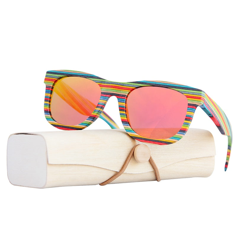 Handmade Colored wooden frame sunglasses Polarized for Driving sun glasses for women men Wooden Case Beach Anti-UV eyeglasses