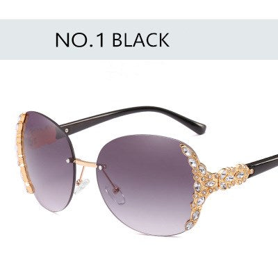 Fashion unique Rimless Crystal decoration sunglasses for women vacation beach sun glasses brand designer oculos de sol Shades
