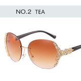Fashion unique Rimless Crystal decoration sunglasses for women vacation beach sun glasses brand designer oculos de sol Shades