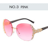 Fashion unique Rimless Crystal decoration sunglasses for women vacation beach sun glasses brand designer oculos de sol Shades