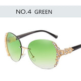 Fashion unique Rimless Crystal decoration sunglasses for women vacation beach sun glasses brand designer oculos de sol Shades