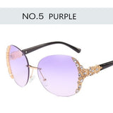 Fashion unique Rimless Crystal decoration sunglasses for women vacation beach sun glasses brand designer oculos de sol Shades