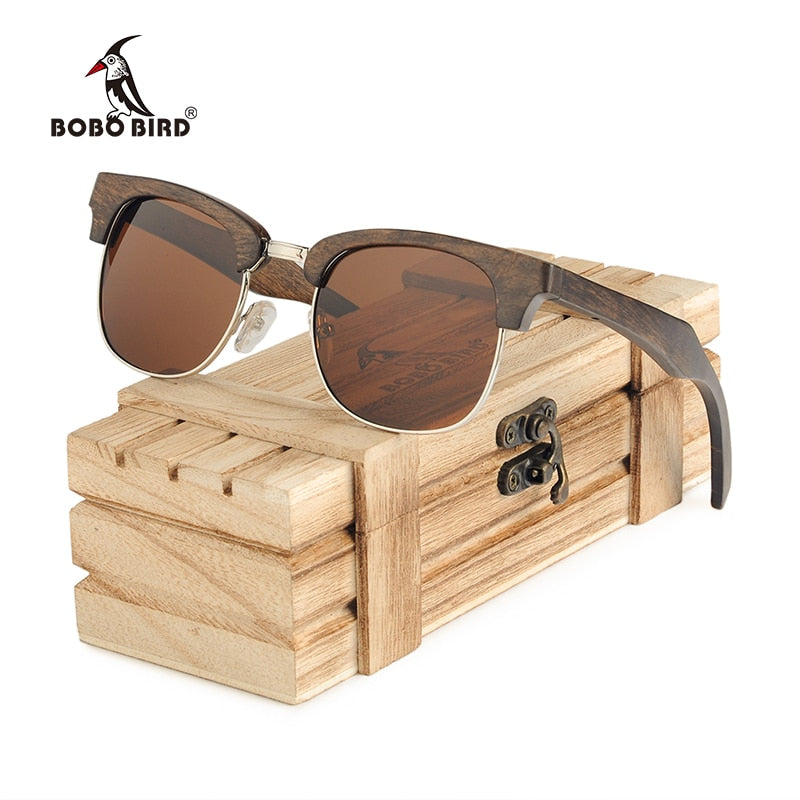 BOBO BIRD Wooden Sunglasses Women Men Half-Frame Wooden Glasses Summer Style beach Eyewear in gifts Wood box Customize