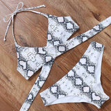 leopard swimsuit snake print bikini 2019 sexy cross bandage bathing suit women push up separate bikini set halter top swimwear