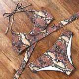leopard swimsuit snake print bikini 2019 sexy cross bandage bathing suit women push up separate bikini set halter top swimwear
