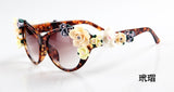 Flower Sunglasses Women Cat Eye Fashion Sun Glasses UV400 Female Summer Beach Roses Eyewear Oculos