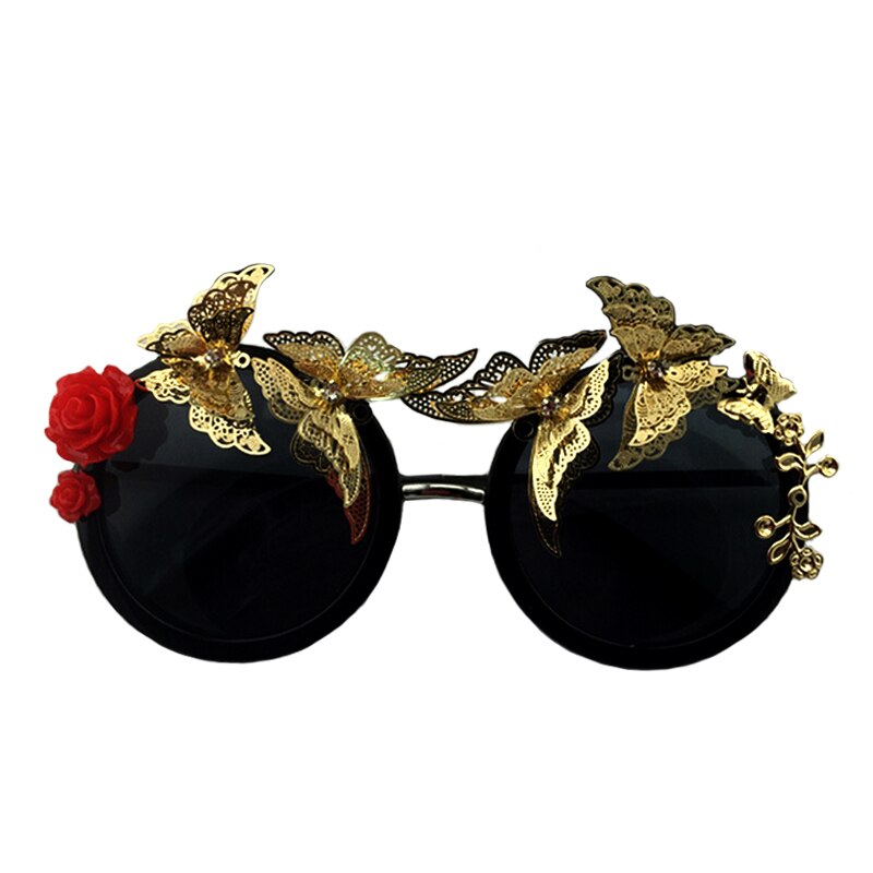 2019 new Retro Vintage rose flower Sunglasses Baroque Sunglasses Luxury Sun Beach Metal Alloy Butterfly Flower Sunglasses