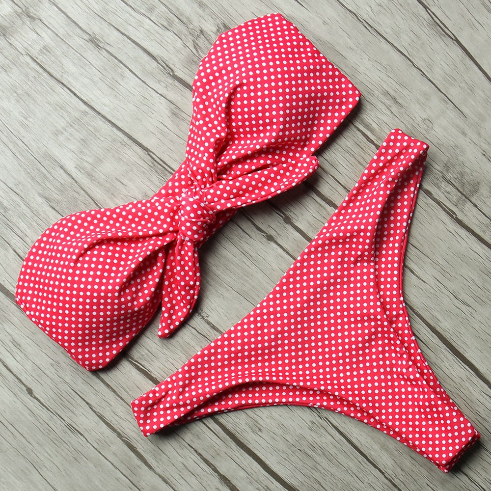 Solid Bandeau Bikini Set 2019 Sexy Swimsuit Women Bikini Brazilian Thong Swimwear Female Halter top Bathing Suit Swimming Wear