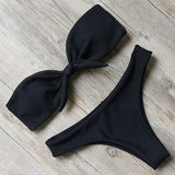 Solid Bandeau Bikini Set 2019 Sexy Swimsuit Women Bikini Brazilian Thong Swimwear Female Halter top Bathing Suit Swimming Wear