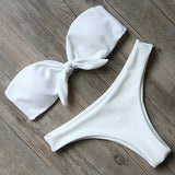 Solid Bandeau Bikini Set 2019 Sexy Swimsuit Women Bikini Brazilian Thong Swimwear Female Halter top Bathing Suit Swimming Wear