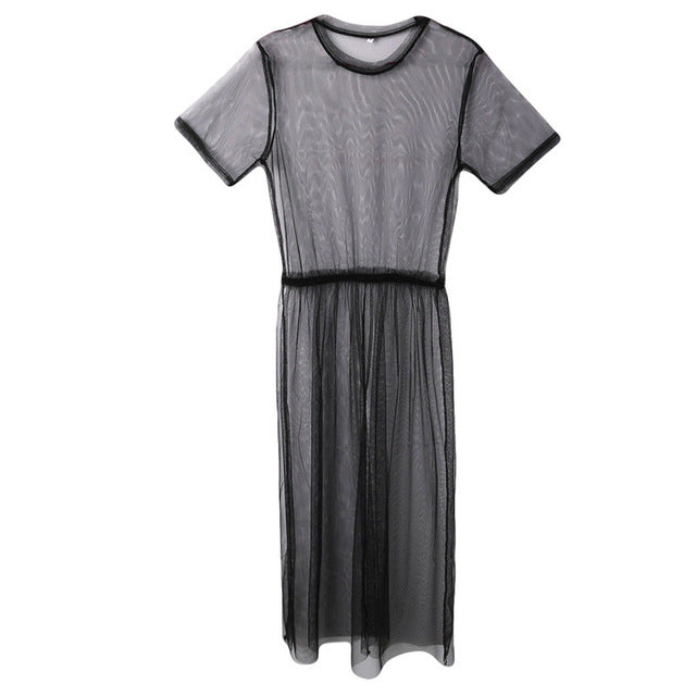 2019 Women Sexy Transparent Mesh Bikini Cover Up  Mesh Swimsuits Swimwear Summer Beach wear Lace Long Dress